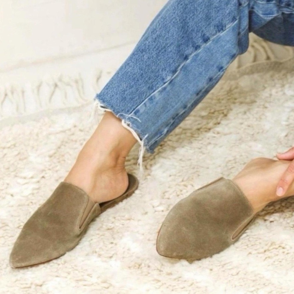 Jenni Kayne‎ Laurel Suede Leather Taupe Green Mules Flats Womens Size 39
